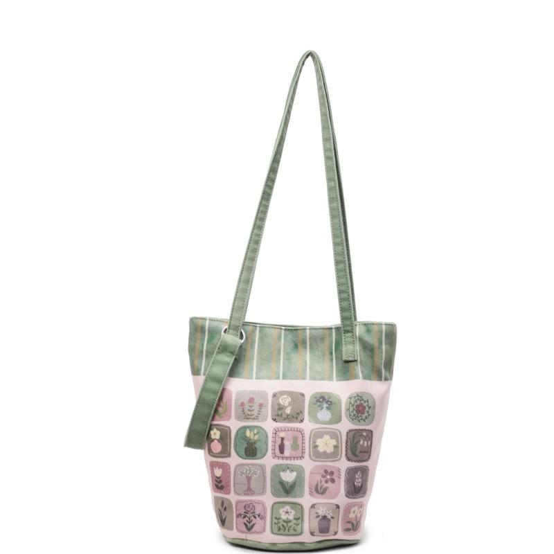 Cartoon Bucket Cloth Bag Women's Large Capacity Commuting Shoulder Cute Bear Armpit Casual Travel Handbag