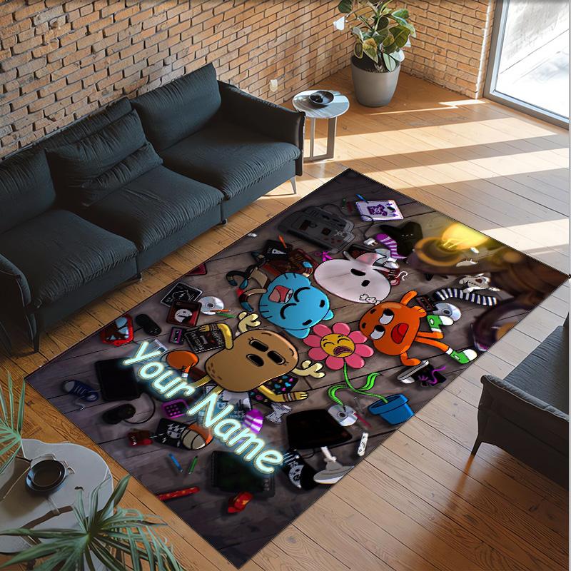 Personalized Crystal Velvet Carpet Custom Name Text,Amazing World of Gumball Anti Slip Area Rug For Home Decoration