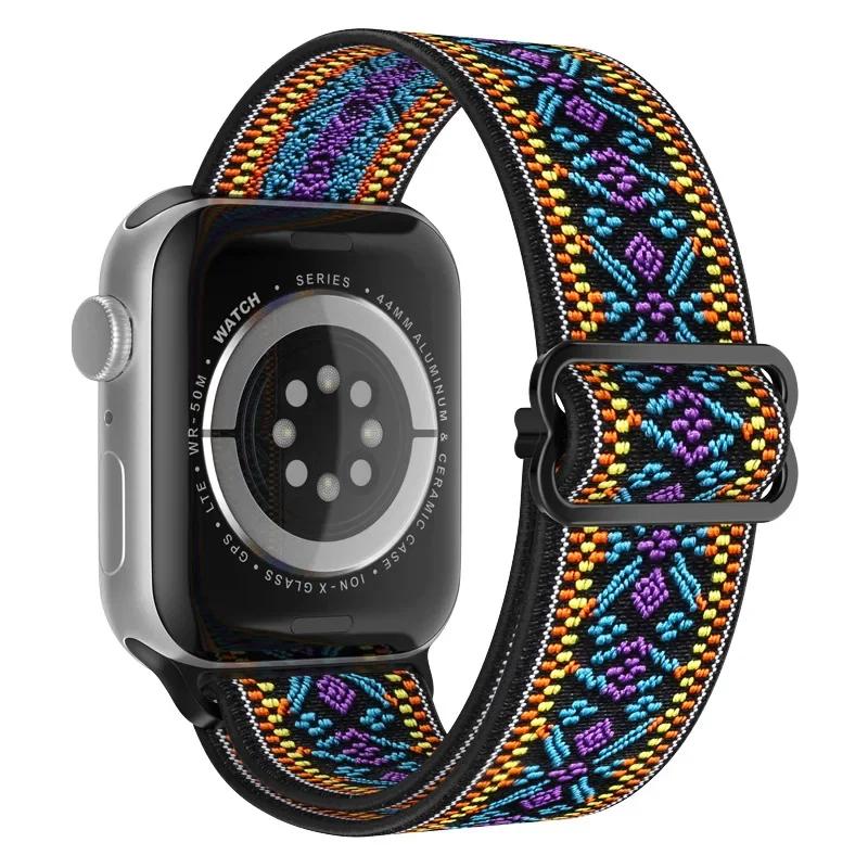 Elastyczny Nylonowy Pasek do Apple Watch ultra 2 49mm Seria 9/8/7 41mm 45mm38/42-40mm/44mm Boho Bransoletka iWatch 6 5 4 3 Se Pasek