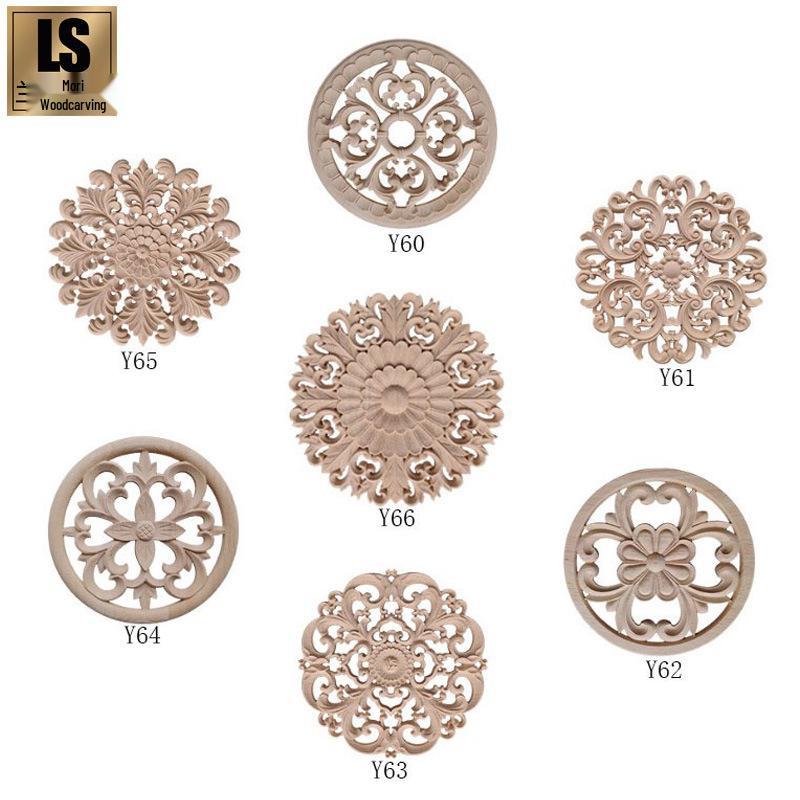 European Style Carved Solid Wood Round Flower Plate for Doors Y61 Model 10cm