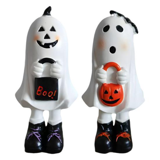 Figurka ducha Pryskyřice Kreslená Stojící Soška ducha Ručně malovaná Duch Stolní středový prvek pro Halloweenské dekorace Krbová římsa