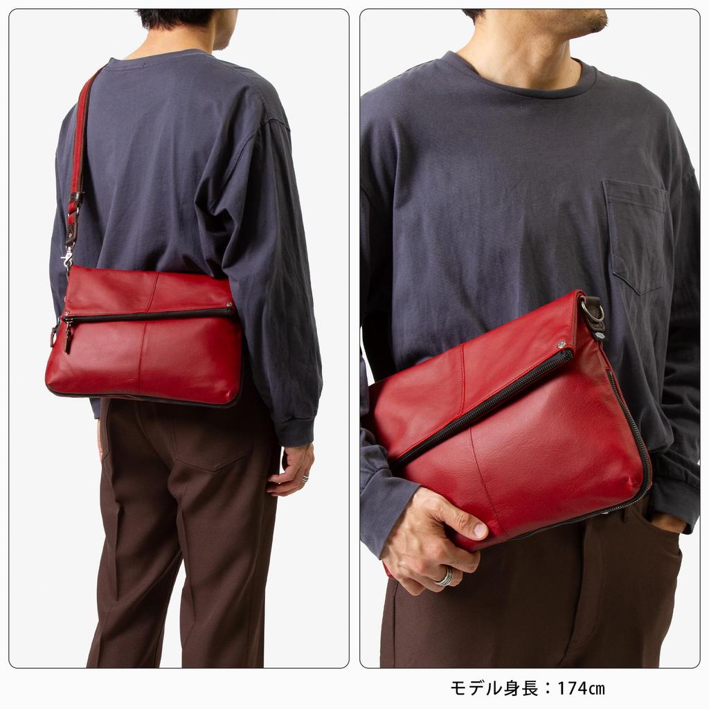 Genuine Leather Shoulder Clutch Bag Red [Doubles] Bag, Men's VLR-1656