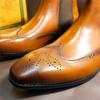 Men's Vintage Chelsea Ankle Boots Handmade Genuine Leather High Top Slip-On Brogue Dress Shoes Warm Winter Footwear