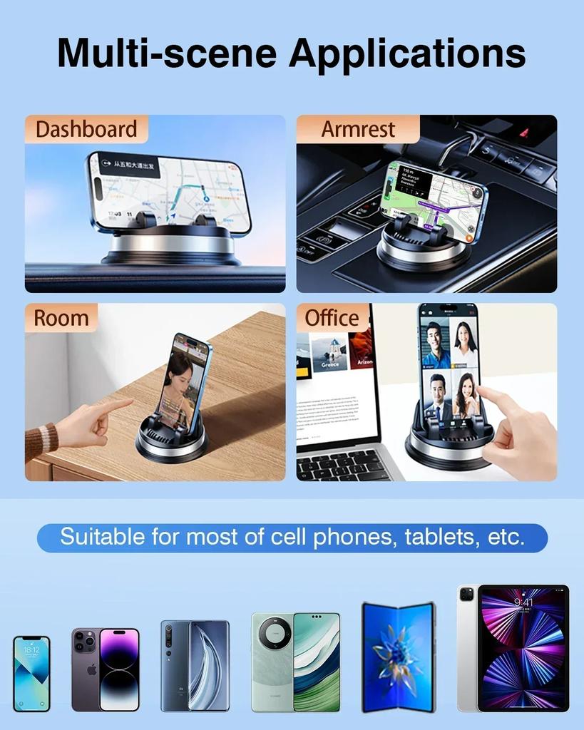 Eary Car Phone Holder Mount Dashboard 360°Rotatable Tablet Stand Universal Car Bracket for iPhone 15 Pro Max/14/13 Samsung S24