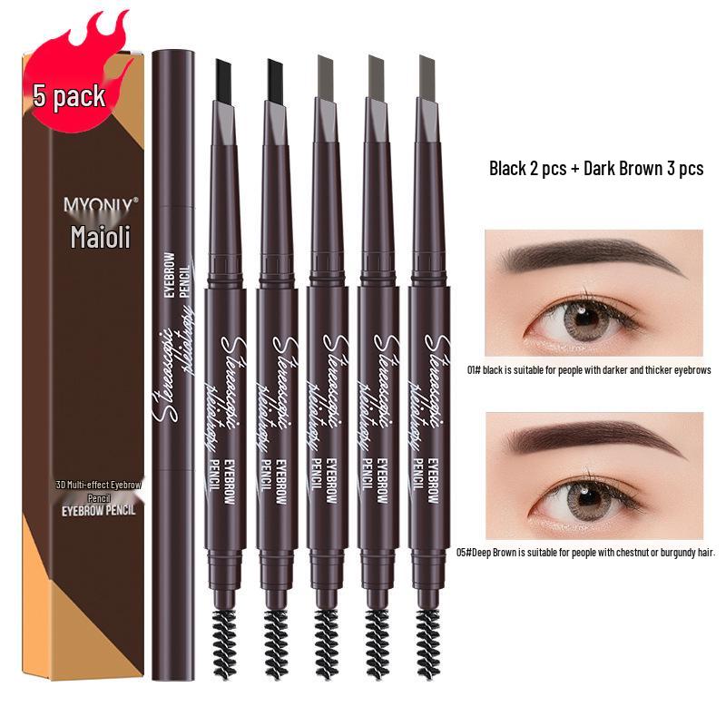 Maiouli 3D Smudge-Proof Multi-Effect Eyebrow Pencil - Beginner-Friendly Double-Ended Triangle Shape.