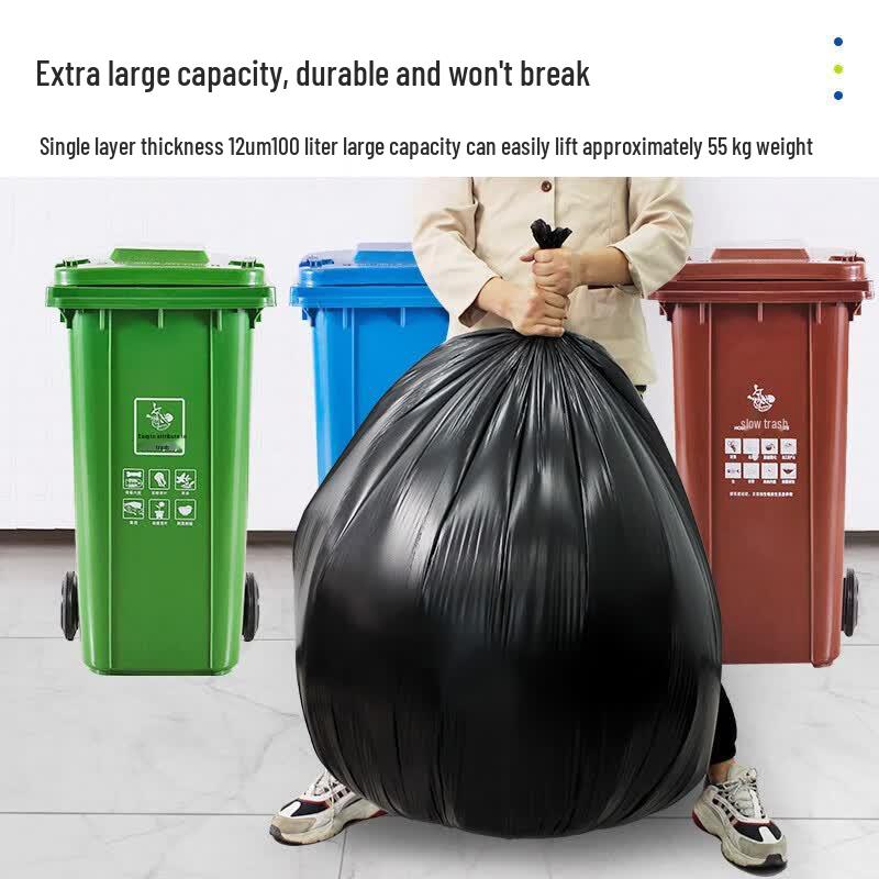 Heavy Duty Flat Top Black Trash Bags 90x110cm