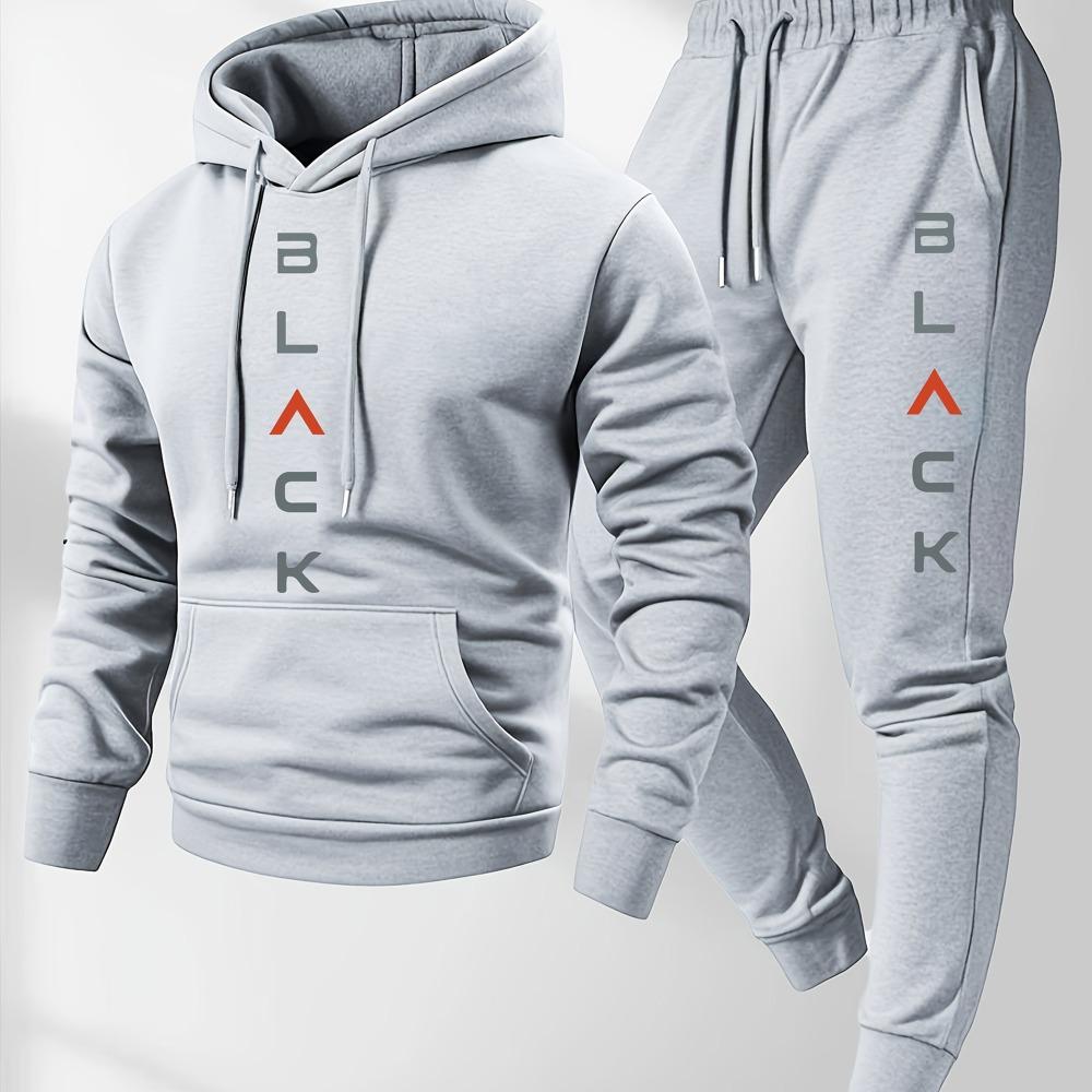 Mens Soft Comfortable Boston Print Hooded Sweatshirt Sweatpants Set Eco-friendly Thin Velvet Warm Autumn Winter Hoodies