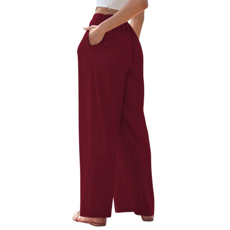 Dámské Elegantní Bavlna Povlečení Jednobarevné Volné Kalhoty Šňůrka široké nohavice Kalhoty s elastickým pasem
