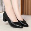 Frühling und Herbst Weiche Sohle Bequem Einfarbige Vielseitige Mittelhohe Damen Leder Schuhe Klobiger Absatz Arbeitsschuhe Professionelle Einzelne Schuhe