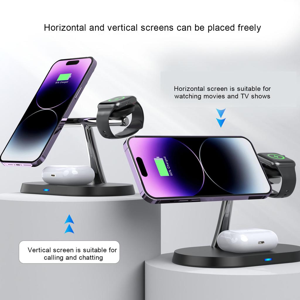 15W Wireless Charging Phone Stand 3 In 1 Multifunctional Charging Station Magnetic Fast Charging Station Travel Charger Stand