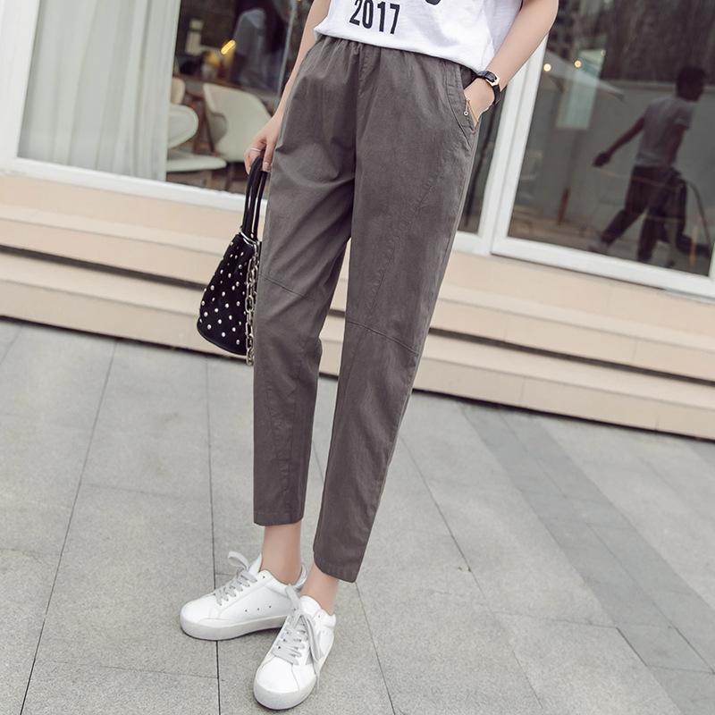 

Женские брюки Nine-minute Брюки Летние тонкие секции Прямые свободные Тонкие универсальные широкие повседневные брюки-харлан на маленькую ногу 3XL серый