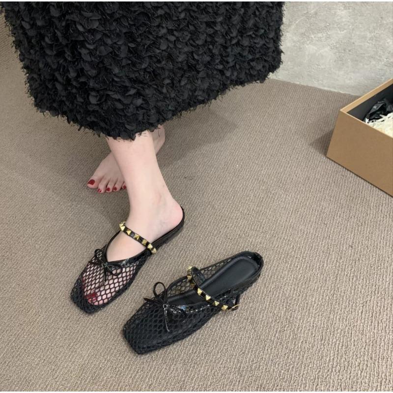 

Fashion New Style Fashion Low Heels Fishing Net Women Sandals Women Summer Hollow Soft Sole Comfortable Beach Baotou Roman Half Slippers 35 чёрный