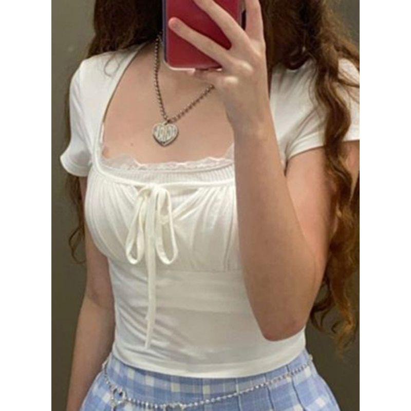 Tie Up Pleated Fake Two-Piece Top for Women Straps Pleating Fake Two-Piece Women