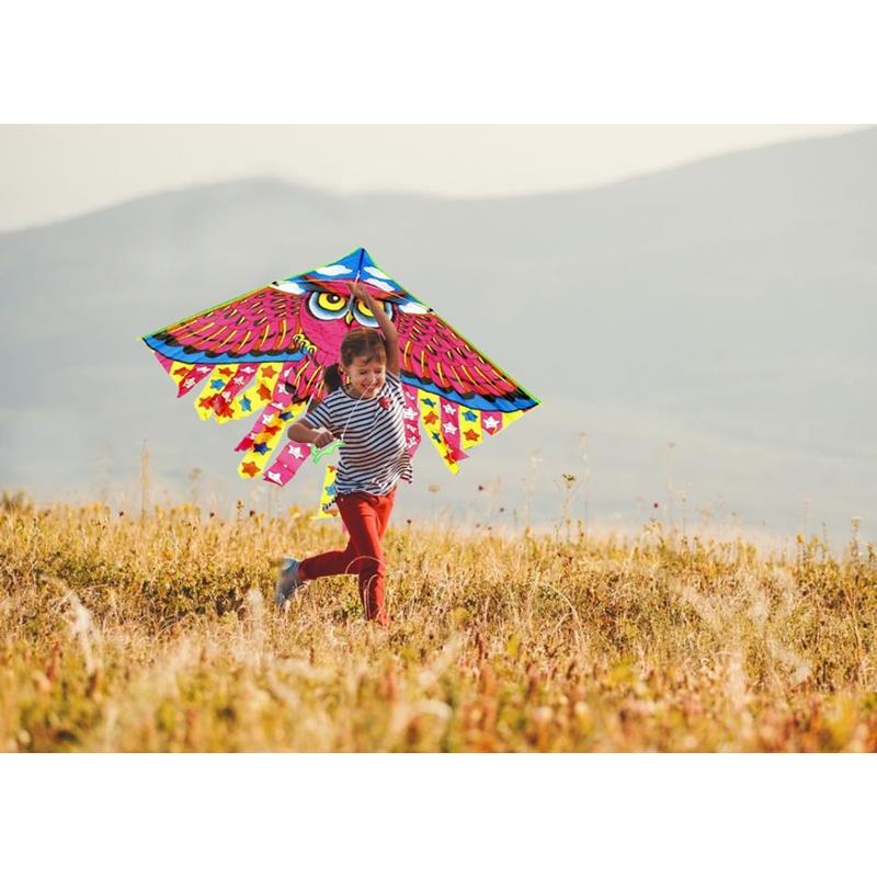 Kite for Children with a Handle for Playing in the Garden in the Wind Owl 95 cm