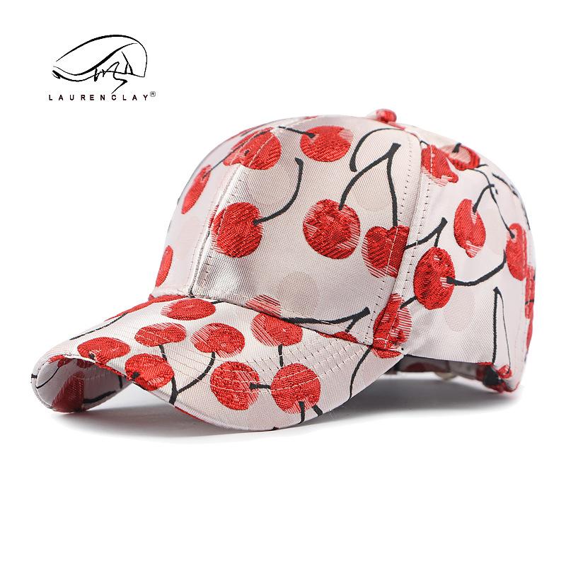 

Fashion cherry jacquard pattern hat women s hard top baseball cap casual sun protection versatile fashion cap tide Adjustable золотий