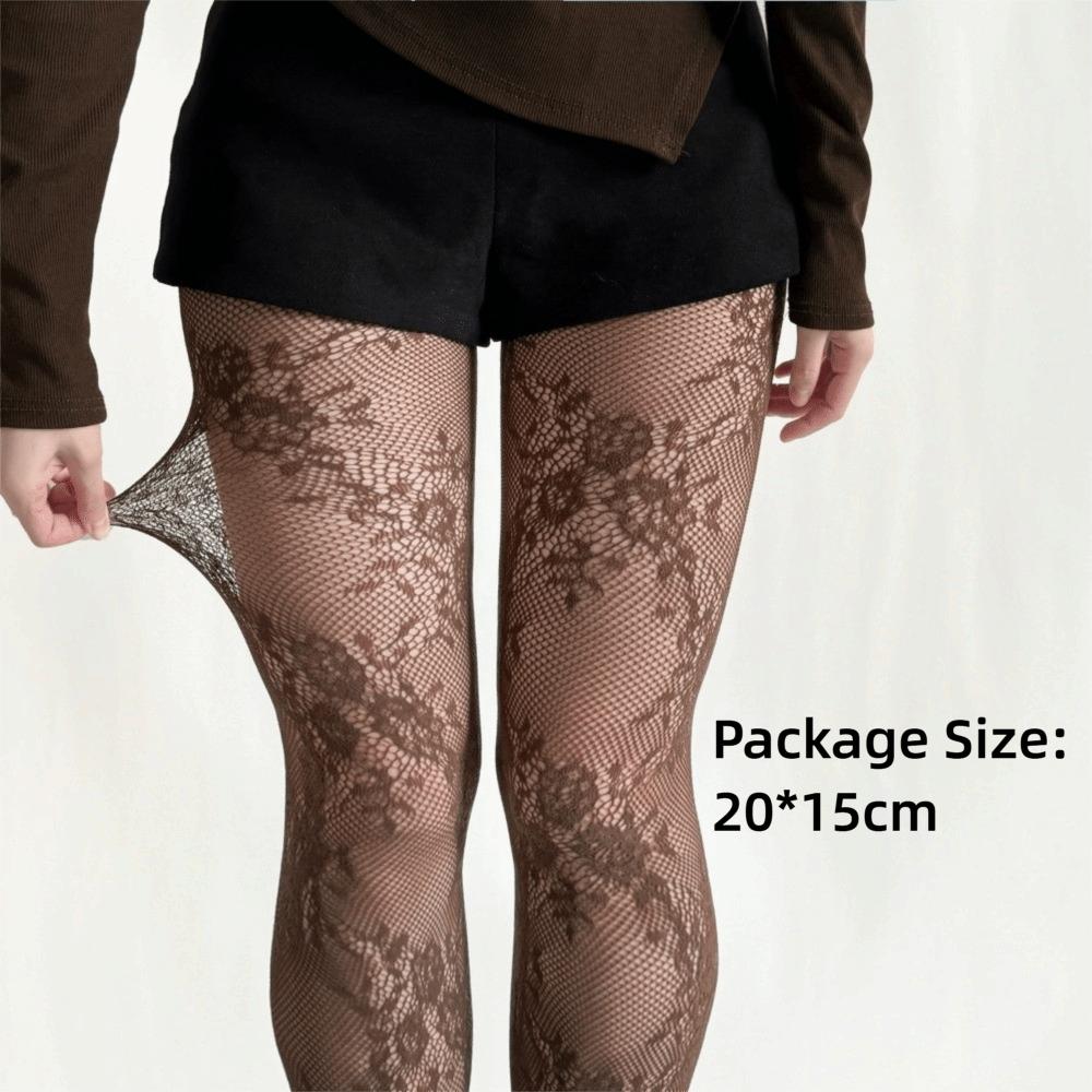 Plus Size Fishnet Stockings Jacquard Small Flowe Fashionable Fishnet Pantyhose Hollow Out Flower Pattern Lace Stockings