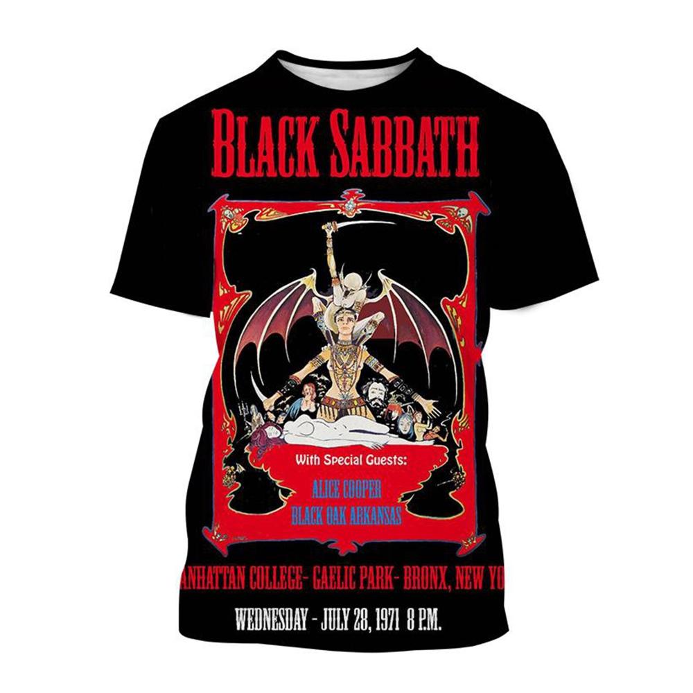 Round Neck 3D Black Sabbath Band Graphic Printed Long Sleeved Men's T-shirts - Soft Medium Stretch Polyester Fabric Summer Relaxed Fit Clothing