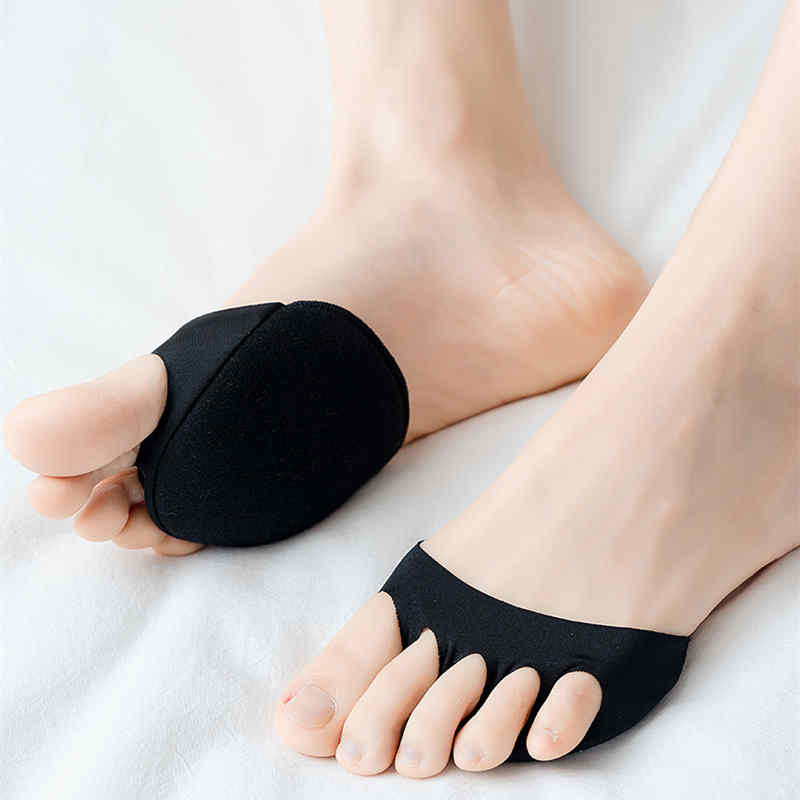 Almohadillas para el antepié de cinco dedos para mujer, calcetines invisibles de tacón alto, medias plantillas sin dedos, calcetines hasta el tobillo de corte bajo para mujer