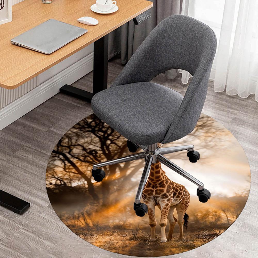 

1pc Giraffe Savannah Round Chair mat office Area Rug - Non-Slip, Floor Mat for Office, Bedroom, and Indoor Decor p127038 80cm by 80cm