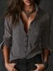 Women's Long Sleeve Shirt with Open Collar and Side Pockets In Khaki