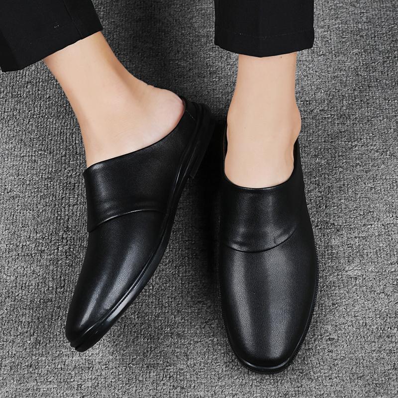 Fashion Genuine Leather Mules Shoes Men Half Shoes Man Luxury Brand Slippers Male Classic Loafers Casual Shoes Breathable Male Slippers