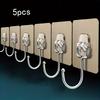 5pcs Stainless Steel Adhesive Wall Hooks - Heavy Duty, Transparent & Reusable, Waterproof and Oilproof, No-Drill Installation