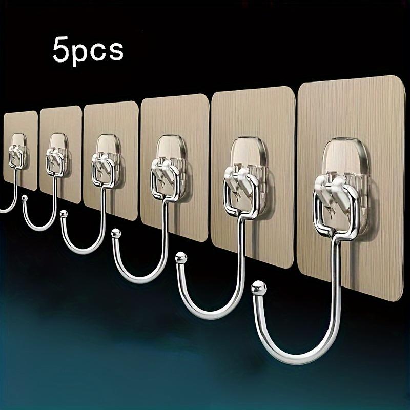 5pcs Stainless Steel Adhesive Wall Hooks - Heavy Duty, Transparent & Reusable, Waterproof and Oilproof, No-Drill Installation