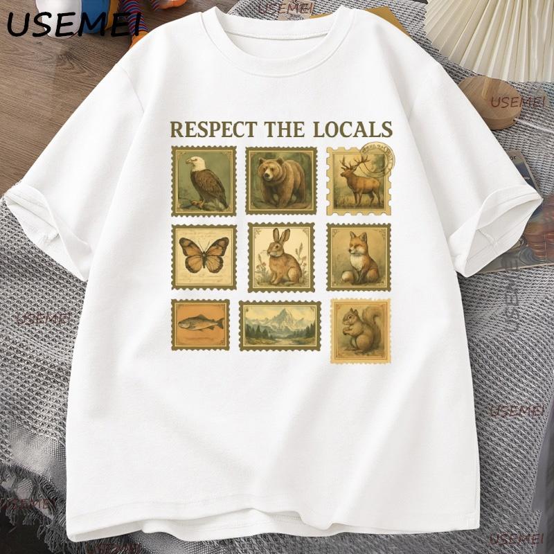 Respect The Local Wildlife TShirt Unisex Women Gift for Nature Lover T Shirt Animal Vintage Postage Tshirt Streetwear Male Tops