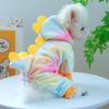 Warm Pet Dinosaur Costume Colorful Style Flannel Dog Hoodie  Outdoor Activities