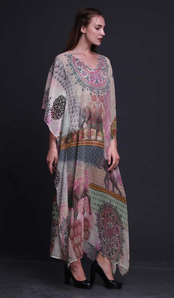 Phagun Elephant Animal Beach Kaftan Bikini Cover Up Womena    S Maxi Dress Long