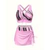 Conjunto de Traje de Baño de 3 Piezas para Mujer, Bikini de Moda con Falda, Ropa de Playa, Top de Lazo Ajustable y Falda con Cordón Lateral