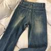 American Retro Non-skinny Fleece Slightly Flared Jeans for Women In Autumn and Winter, High-waisted Loose and Slimming Flared Wide-leg Pants