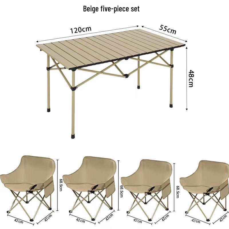 Portable Outdoor Folding Table & Moon Chair Set - Complete Camping & BBQ Gear