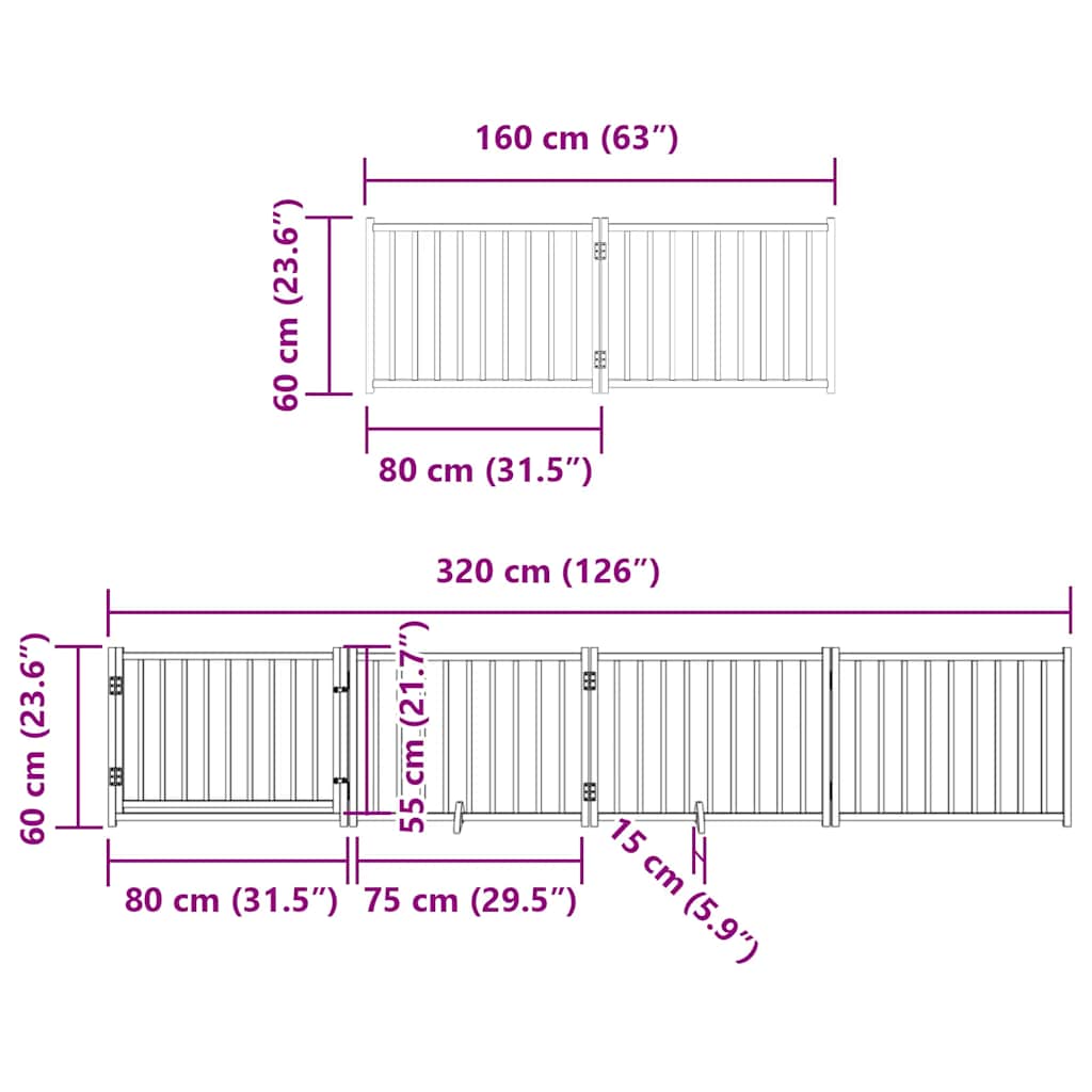 6 Piece Foldable Dog Gate 480 cm Poplar Wood
