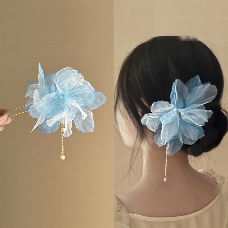 Flower Pearl Fringed Hairpin Small Fresh and Fashionable Fairy Style Hairpin Temperament Versatile High-end Hair Accessories Woman