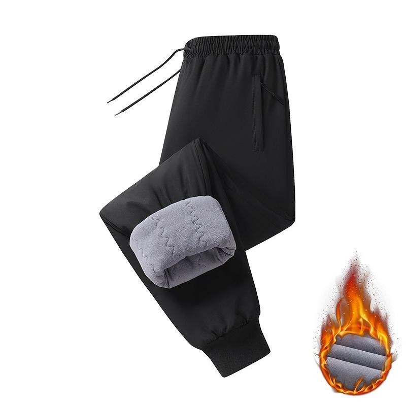 Warm Winter Men's Straight Pants Double-deck Knee Pads Windproof Warm Cotton-Padded Pants Trousers Elastic Thick Thermal Sweatpants