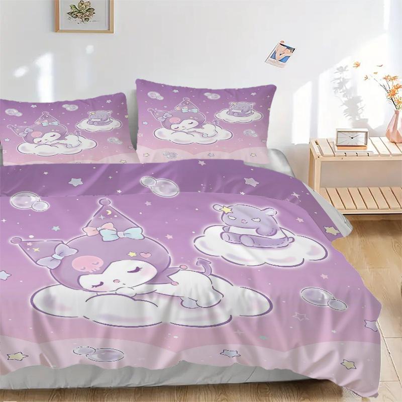 

3pcs Sanrio Starry Night Sky Kuromi Quilt Cover Set (1 Quilt Cover + 2 Pillowcases Without Pillow Core), High-Definition Printing for Home and Do 135x200cm