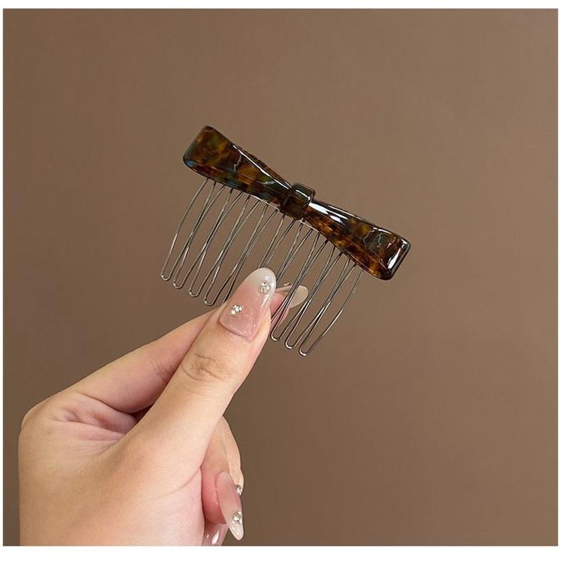 Leopard Print Bow Anti Slip Hair Comb Insert Clip Bangs One Word Top Clip Women Daily Hair Accessories