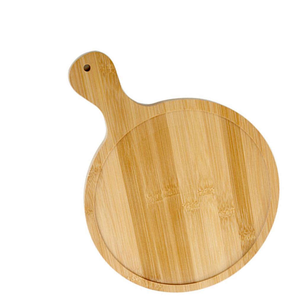 Round Pizza Serving Plate Bamboo Pizza Plate with Handle Multifunctional Food Serving Tray for Home Dining Restaurants