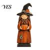 Solid Wood Halloween Crafts Vintage Wooden Witch Figurine, Statues with Ornaments Broom Pumpkin Black Cat, Fall Farmhouse Tabletop Decorations