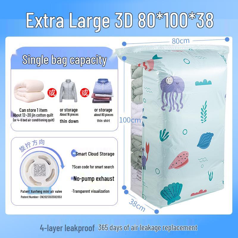 Taili Vacuum Compression Storage Bag for Clothes, Travel, Quilts, and Blankets - No Pump Required, Thickened Design.