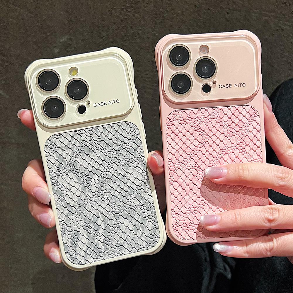 Large Window Snake Skin Leather Texture Phone Case For For Iphone 17 16 1 14 Pro Max Camera Protection Matte Shockproof Armor Cover