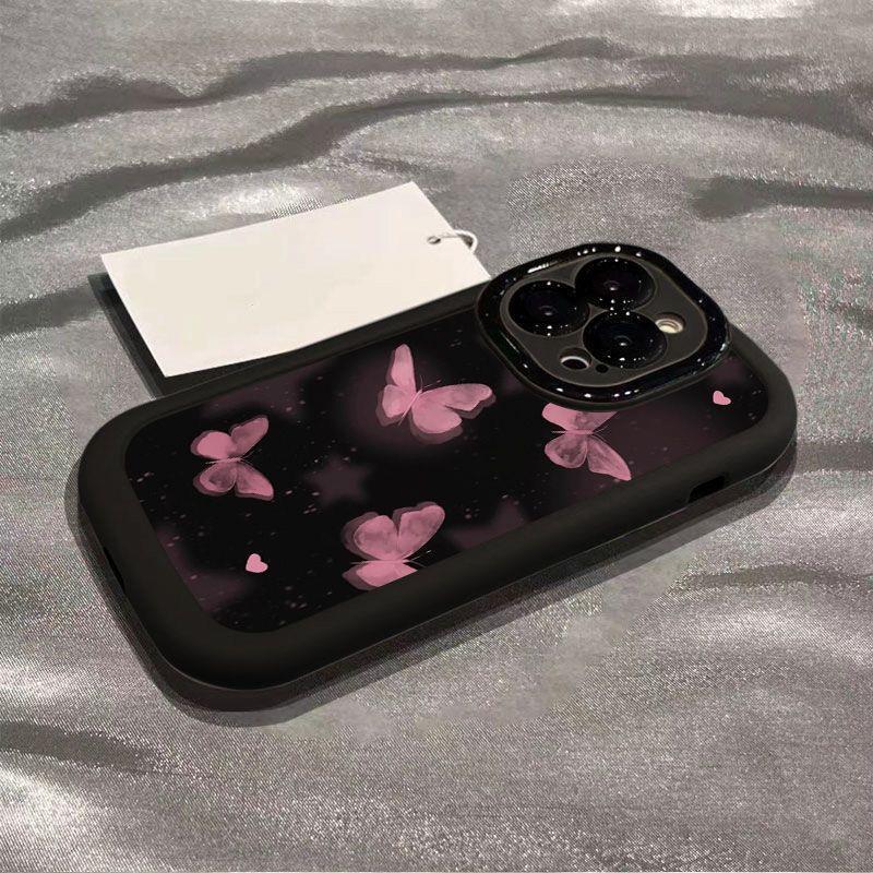 Soft Silicone Phone Case IPhone 14 Pro Max 15 16 17 Series With Pink Butterfly Design Anti Drop Full Cover Cute Kawaii Style