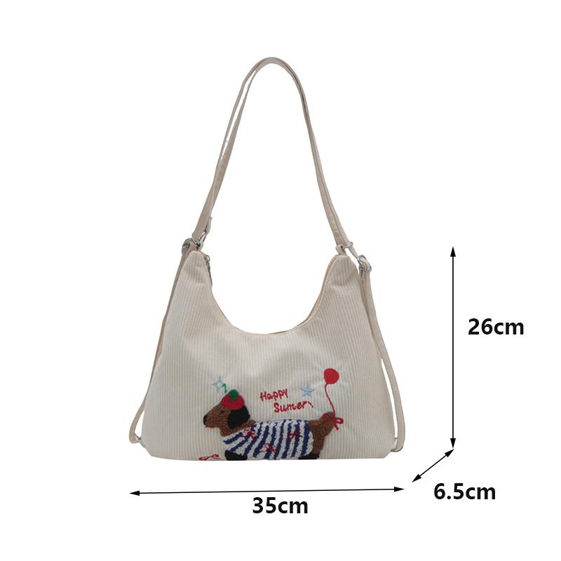 Damen Cord Tragetasche mit großer Kapazität Mode Dackel Niedlich Reißverschluss Schulter Umhängetasche für Arbeit oder Reise CLE