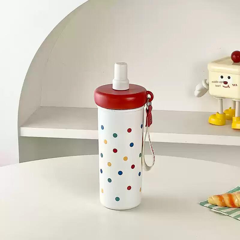 Changbaosen Kubek Termiczny z Kotem w Kropki ze Słomką