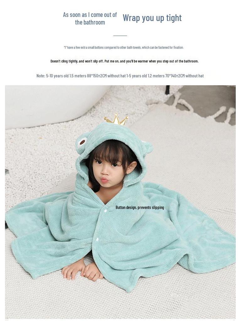 Children's Hooded Bathrobe - Coral Fleece Cartoon Design for Infants and Toddlers