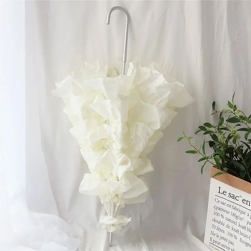 Ombrello Nordico Bianco Lungo da Donna per Matrimonio Ragazza Metallo Lusso Ombrello da Sole per Donne Guarda Chuva Idee Regalo SY338