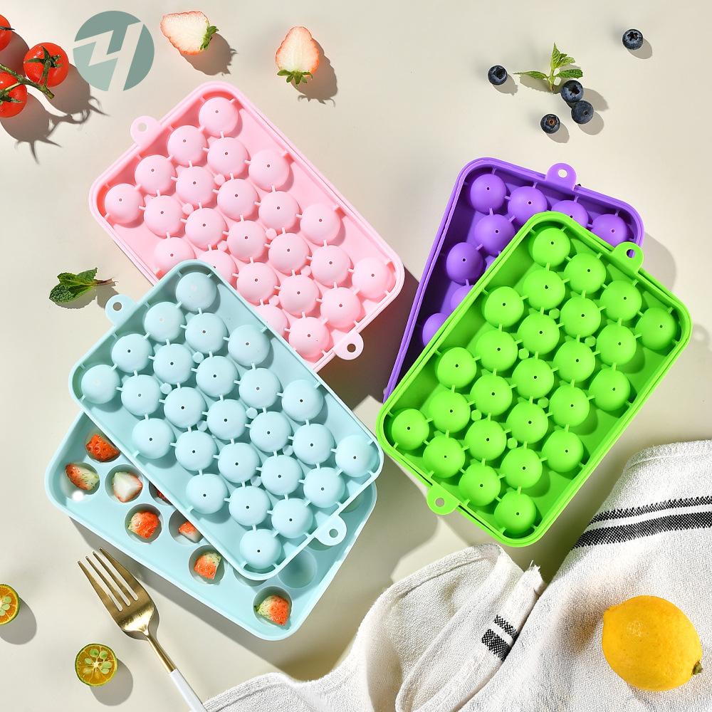 Silicone Ice Cube Ball with 25 Compartments and Lid, Fruit Ice Cube Mold, Silicone Ice Storage Box, Easy To Demold