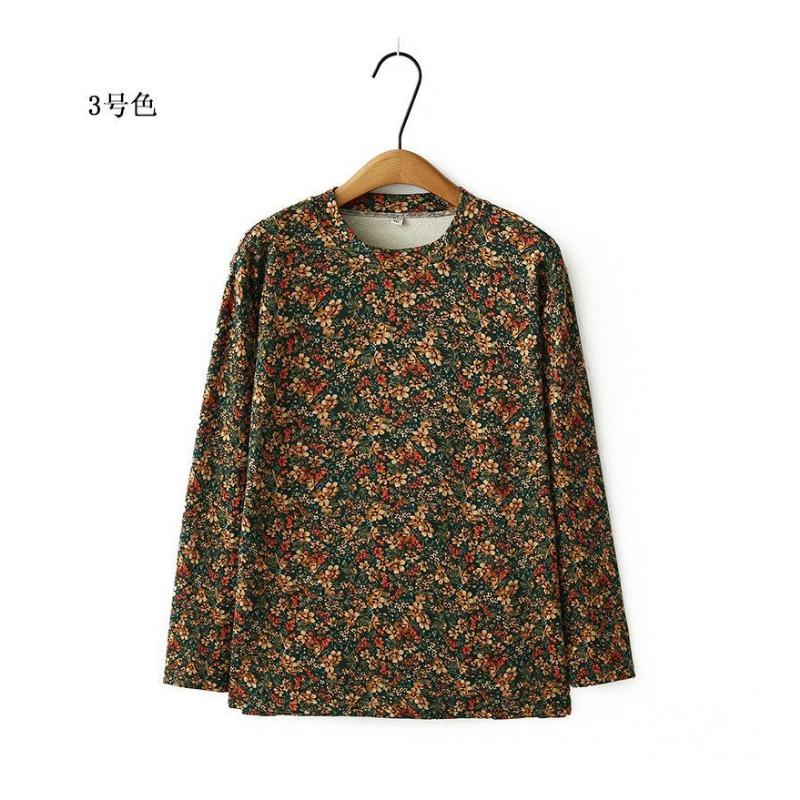 Middle-aged and Elderly Women's Spring and Autumn New Floral Long-sleeved Bottoming Shirt Tops