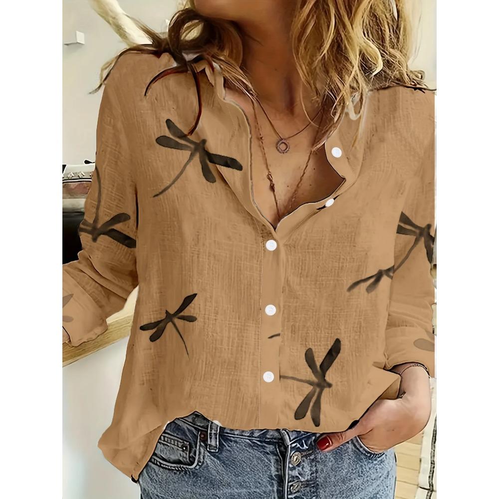2025 Spring Autumn Women's Shirt Floral Graphics Blouse Lapel Neck Blouse Women Long Sleeve Shirts Womens Tops Female Clothing